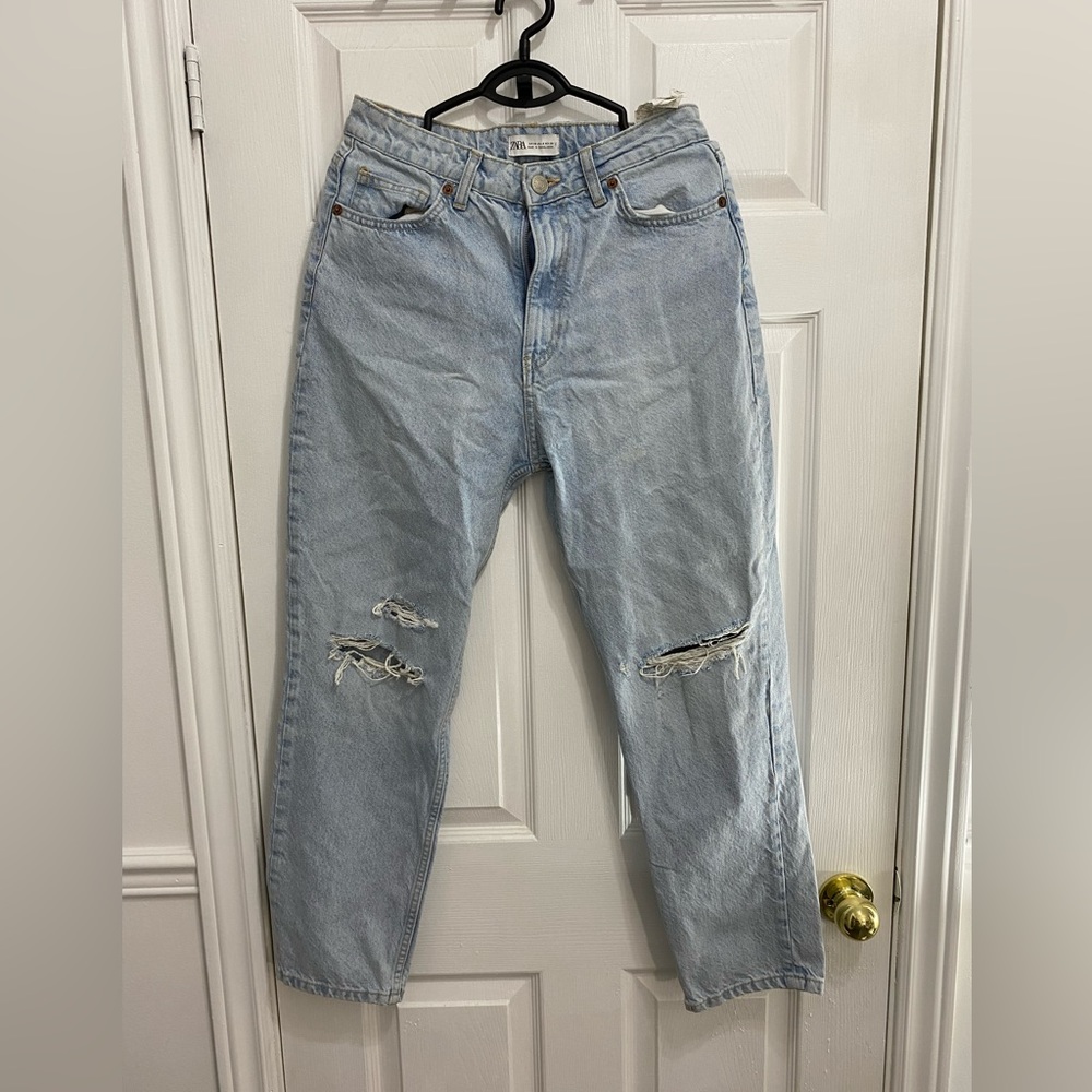 ZARA Ripped Mom Blue Jeans